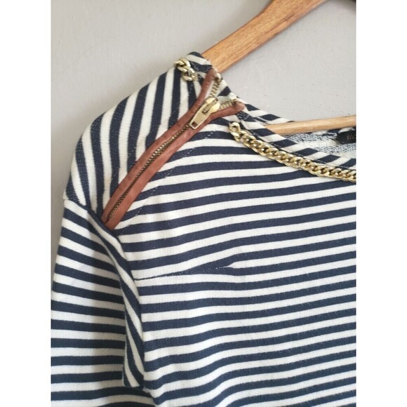 Maje Dress Womens  Small Blue Striped Chain Link Neckline 100% Cotton Mini - Picture 2 of 10